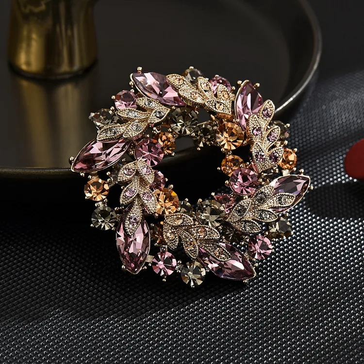 铜合金胸针 新款高级感奢华双层花环胸针气质名媛高档胸花优雅