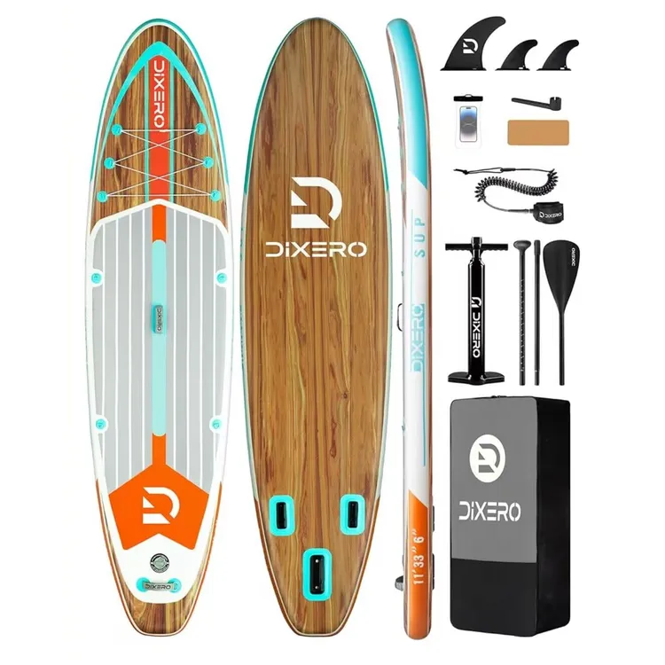 瑞迪棕木纹335×84×15充气冲浪板含配件一整套