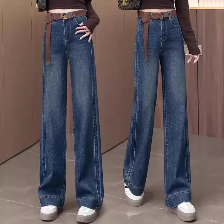 今年流行牛仔阔腿裤女2025春夏新款韩版高腰显瘦宽松遮胯直筒长裤
