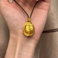 铜合金皮质项链 「富甲一方」镀k金古法錾刻皮绳项链（21克左右）