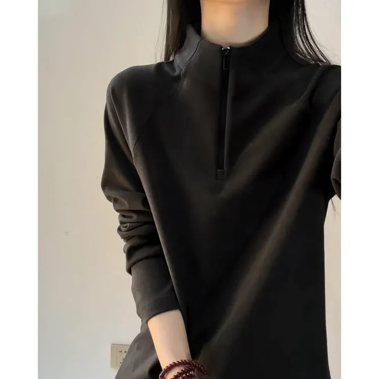 半拉链德绒打底衫男冬季保暖卫衣秋冬内搭美式重磅双面绒长袖t恤