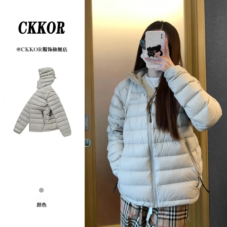 CKKOR美式高街休闲防风保暖情侣连帽外套女冬季刺绣宽松短款棉服