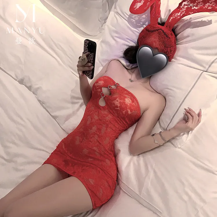 新款万圣节服装战袍内衣女性感薄透暗纹印花抹胸包臀裙套装