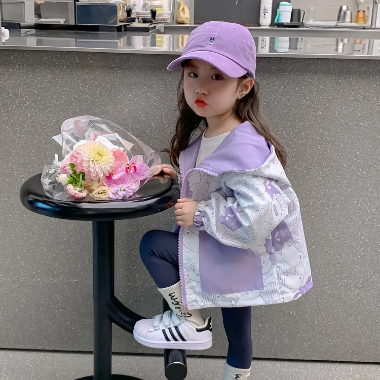 儿童两面穿外套韩版秋季卡通女童中小童春秋洋气宝宝小女孩夹克