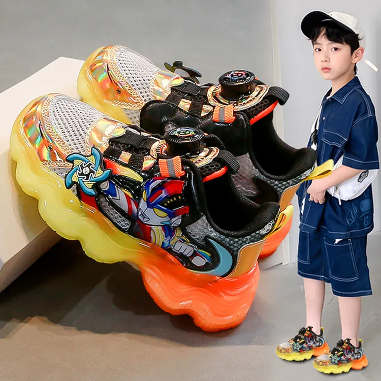 ABC男童奥特曼运动鞋2025新款夏季帅气小男孩亮灯儿童鞋子单网鞋