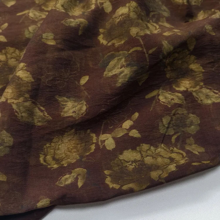 天丝麻咖啡色花朵 春夏连衣裙衬衫套装面料