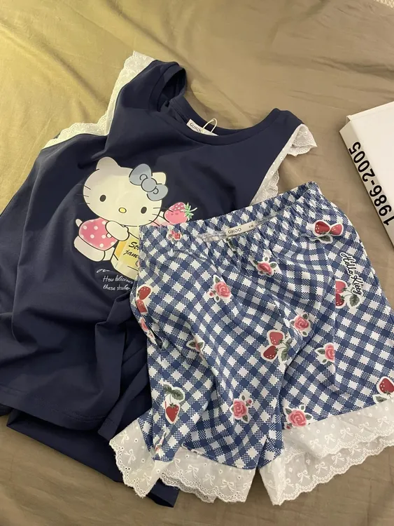 【蛋糕Kitty】甜美蕾丝花边吊带睡衣女夏季爆款背心短裤家居服套装