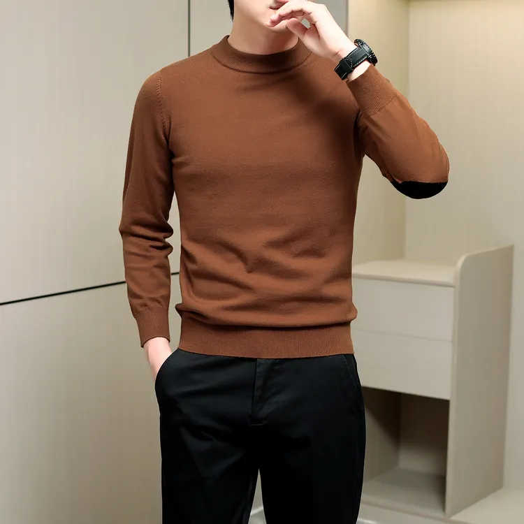 男士秋冬新款半高领加厚显瘦修套头款韩版修身衫纯色毛衣保暖男士