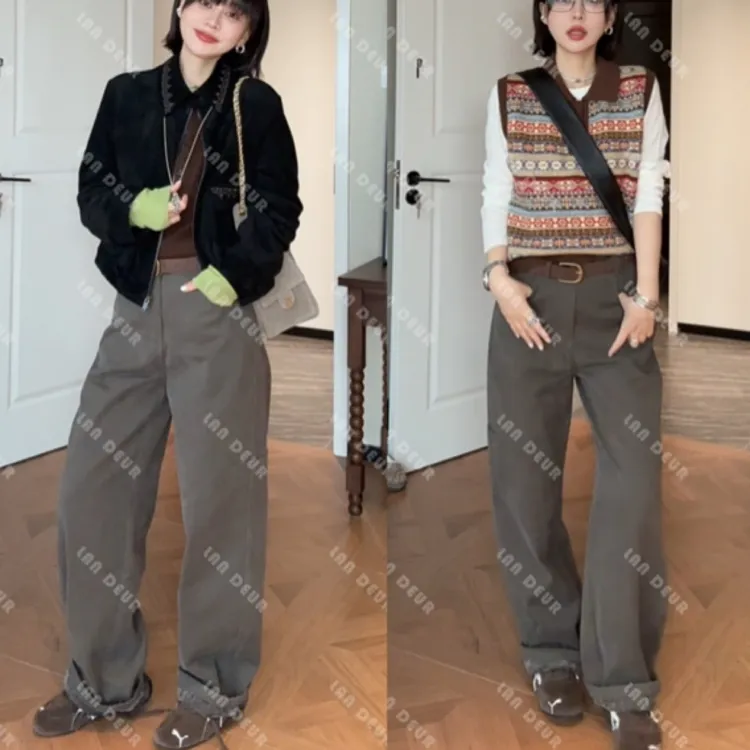 【长腿拍档】加绒轻工装风时尚百搭显瘦气质拖地休闲裤