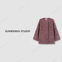 swx studio3店 “温柔邂逅”慵懒法式羊毛小香风彩纱银狐绒内里外套