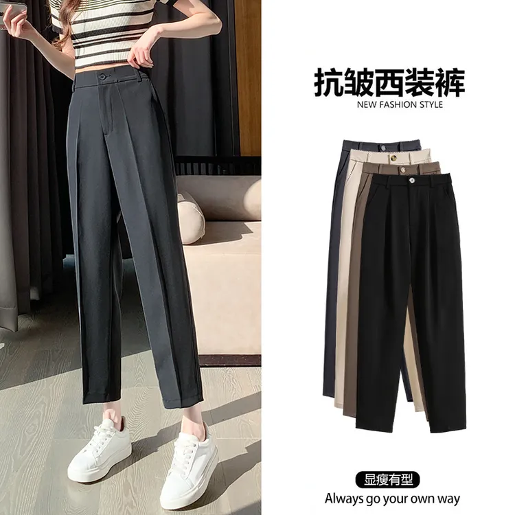黑色西装裤女夏季薄款2025新款垂感直筒阔腿九分小个子休闲烟管裤