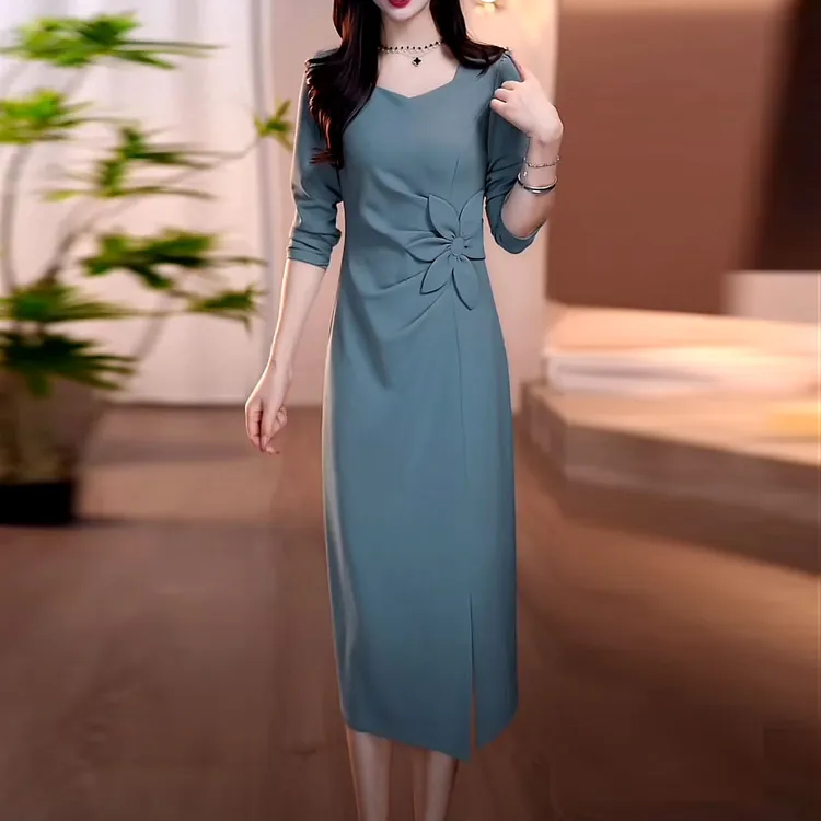帛莱精纺时尚优雅气质礼服裙2025秋季新款遮肚显瘦收腰洋气连衣裙