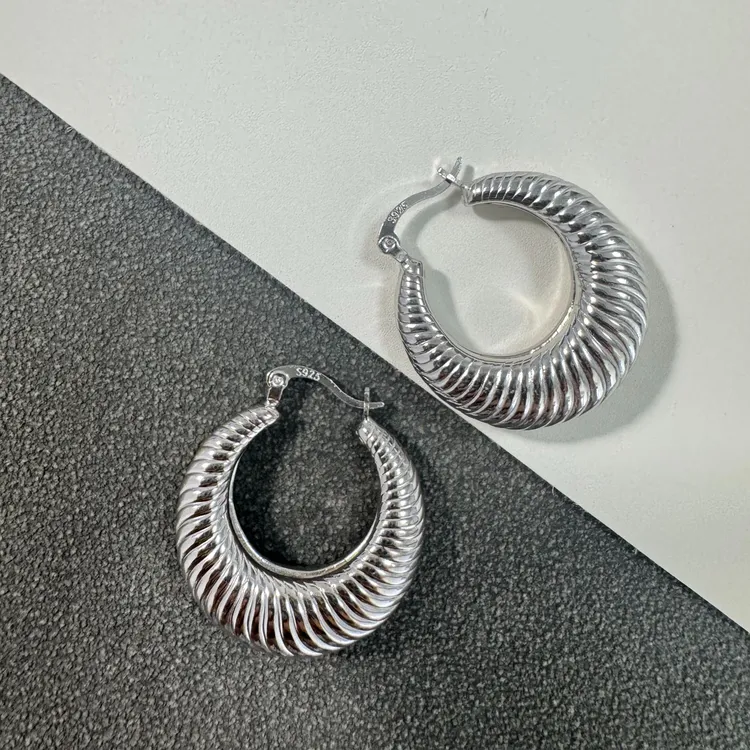 925银耳饰 【岛主同款】简约百搭意大利螺纹5D工艺素款银耳环