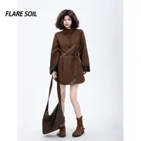 【FLARE SOIL】气质港风穿搭韩版风衣外套拼接立领长款大衣 T4719A