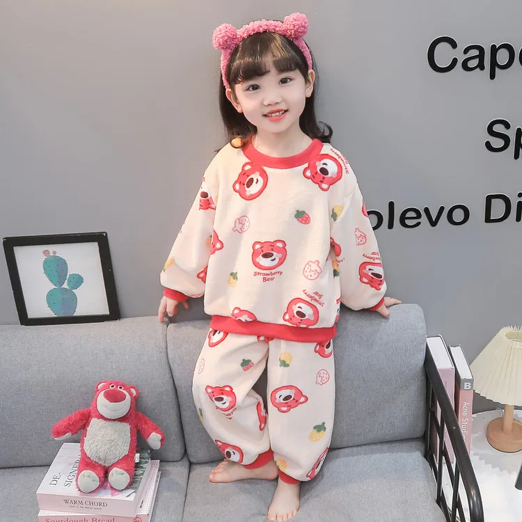 萌宝宝珊瑚绒睡衣秋冬款柔软毛绒婴儿童法兰绒家居服女童加厚保暖