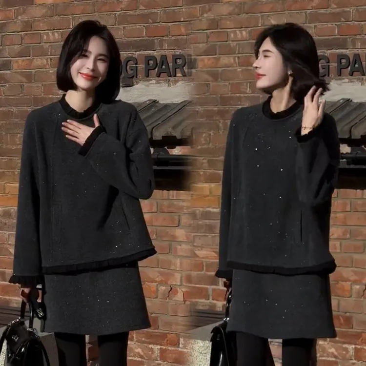 2025秋冬新款时尚显瘦气质网红高档套装女高级百搭宽松大码两件套