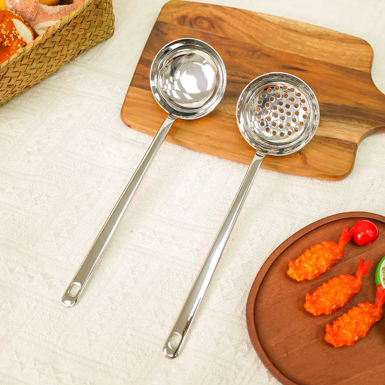 304不锈钢高颜值银色轻奢长柄汤勺漏勺家用厨房餐厅高档加厚加长