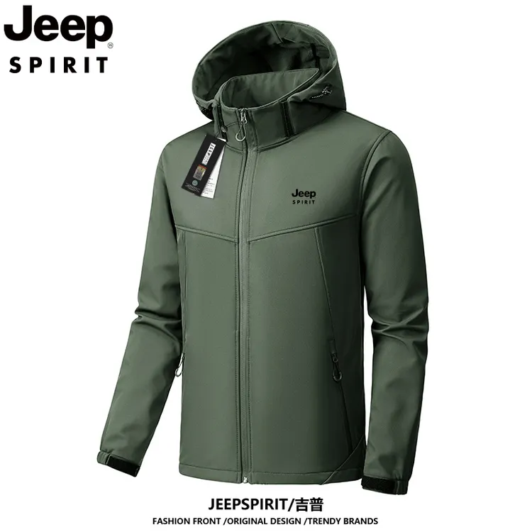 JEEP吉普夹克男春秋新款可脱卸帽上衣户外防风防水冲锋款情侣外套