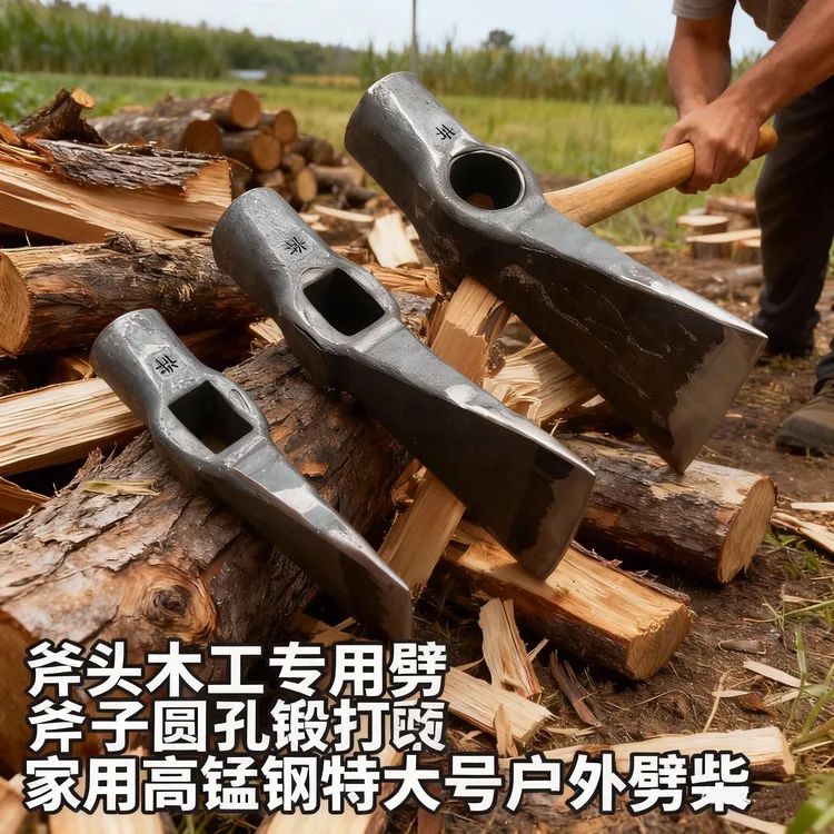 五斤圆孔方孔全钢手工锻打斧头特大号劈柴开山砍柴神器户外农具