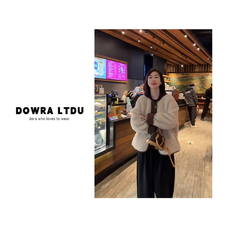 朵拉【焦糖撞奶】100羊毛2025年冬季新款圆领纯色百搭外套女 47-101