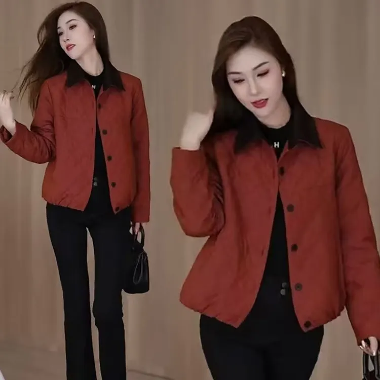春季二棉洋气棉衣翻领中老年女装初冬显瘦短外套时尚夹棉棉服
