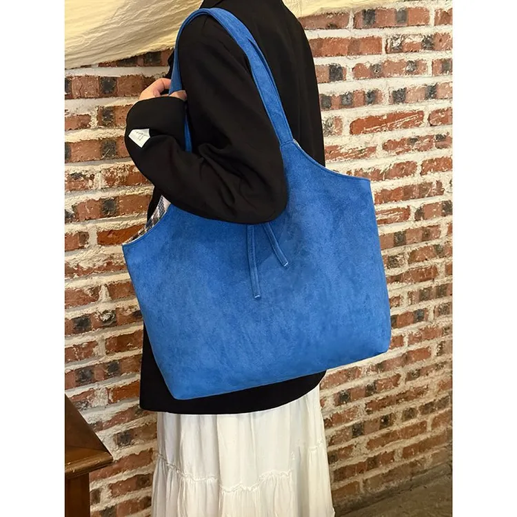 复古秋冬双面背麂皮绒单肩包2025新款大容量百搭慵懒风手提托特包