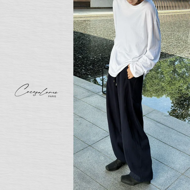 韩彬彬"山本裤2.0"秋冬时髦松紧腰抽绳弯刀裤型宽松休闲裤438Y-5