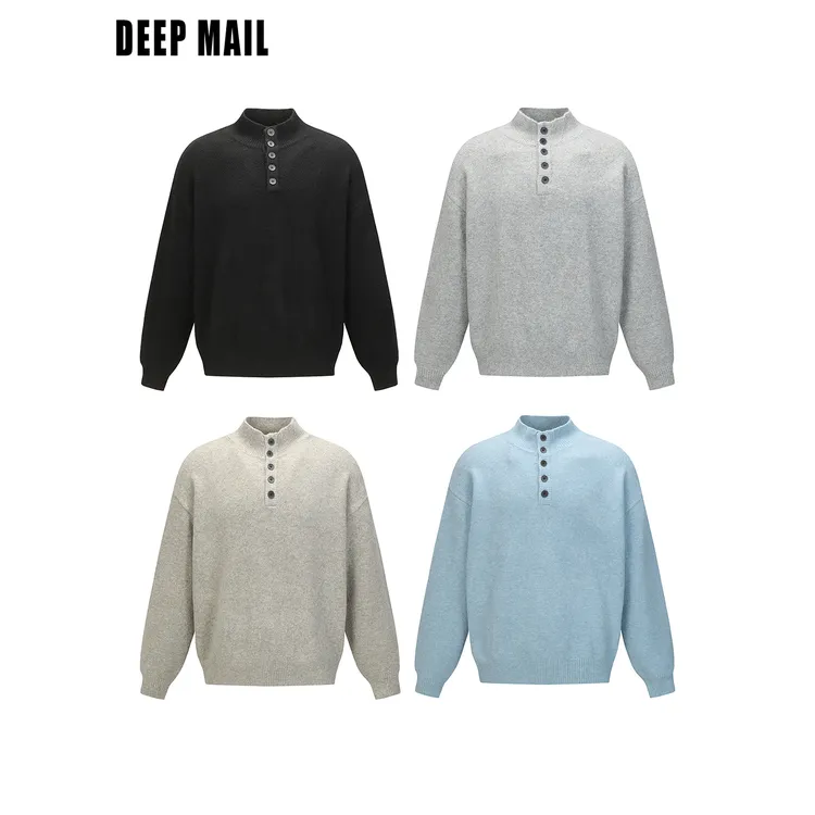DEEPMAIL 针织衫中性风亨利领毛衣男秋冬cleanfit复古套头上衣