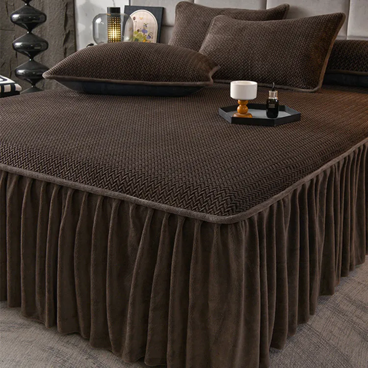 A类意式轻奢风牛奶绒防滑床裙单件冬季加绒加厚床裙席梦思床罩套