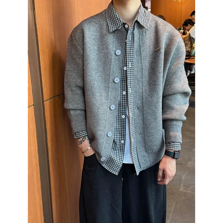 设计感小众开衫外套男款秋季高级感慵懒风时尚针织衫cleanfit毛衣