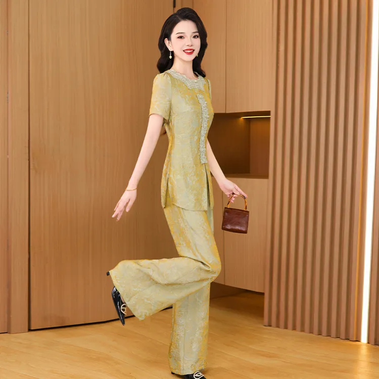 【两件套】26587梦晚夏季贵夫人轻奢气质时尚休闲修身显瘦套裤