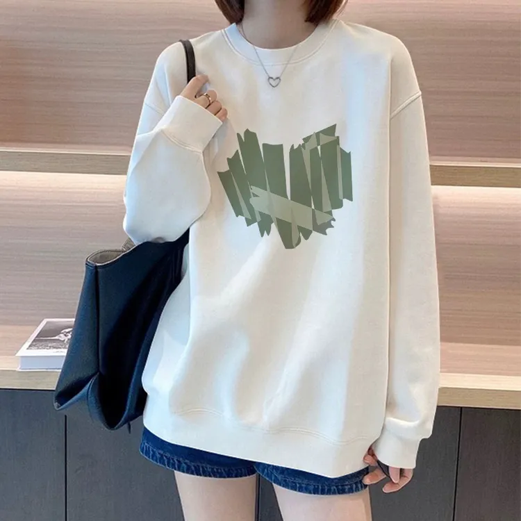 爱心白色无帽卫衣女2025春秋新款爆款慵懒风加绒加厚外套长袖上衣