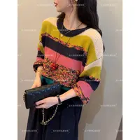 老赵服饰 高级感圆领拼色条纹针织毛衣长袖上衣21AU4042