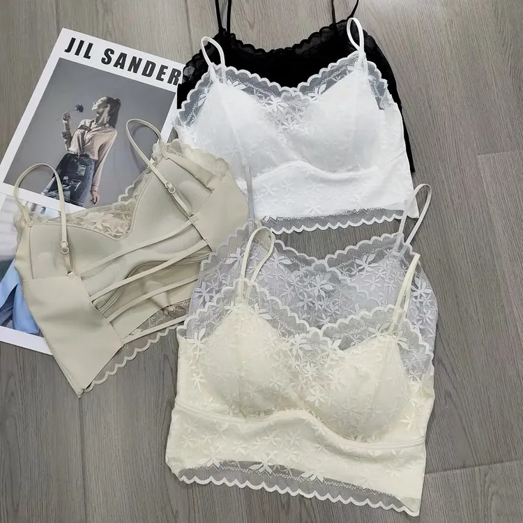 娜娜家9141 性感蕾丝网纱露背抹胸固定杯聚拢防走光 美背背心