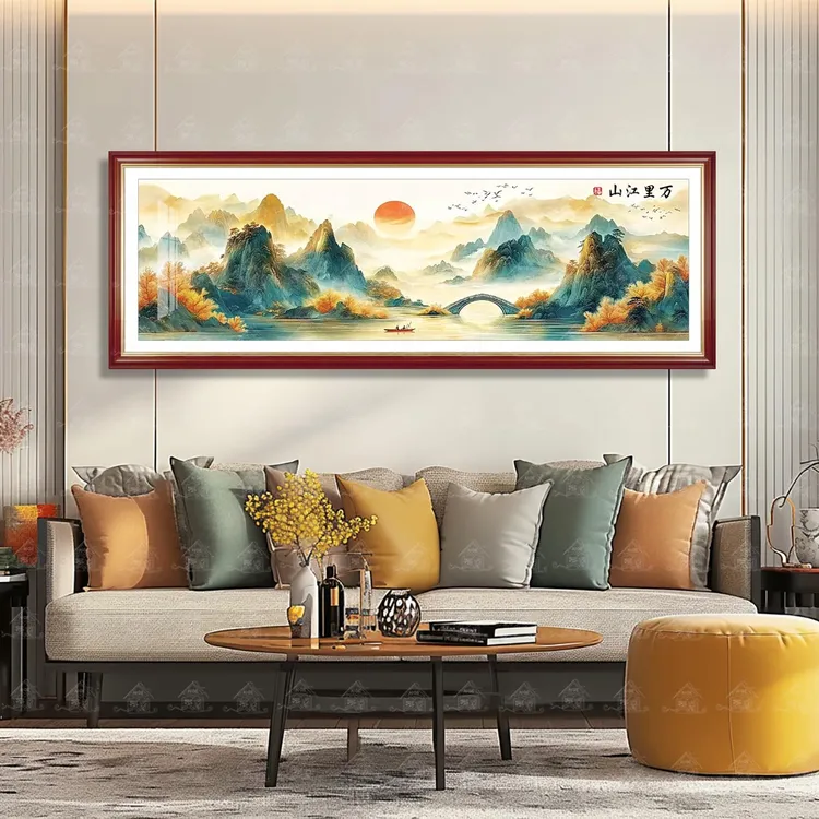 【特价】[进口棉布]爱阁十字绣万里江山中式大幅山水风景画手工线绣