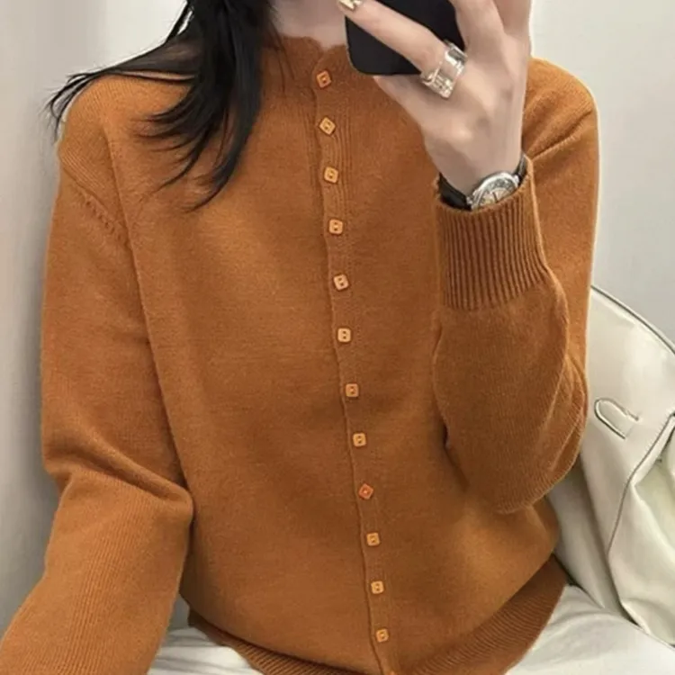 银弟～～冬款韩系半高领单排扣打底