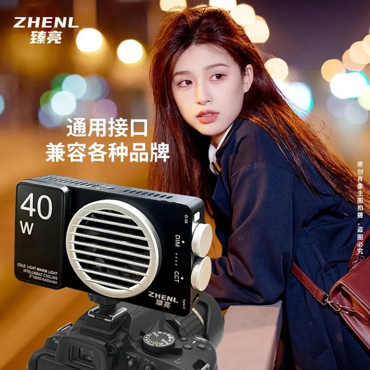 臻亮ZHENL40瓦大功率双色温便携口袋补光灯直播探店拍摄外拍灯