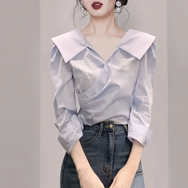新百伦【断码】2023秋季新款女装设计感小众洋气收腰衬衫高级感气质