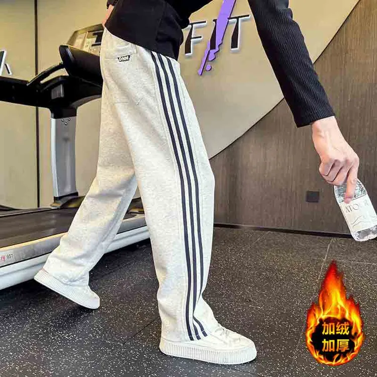 白花灰休闲裤男秋冬季潮牌宽松直筒裤子2025新款痞帅条纹运动卫裤