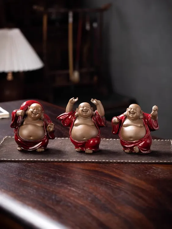 中式空间欢喜弥勒佛摆件大肚笑佛招财陶瓷人物装饰品客厅办公室