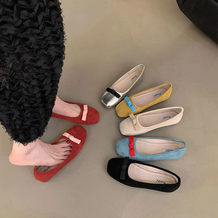 法式蝴蝶结圆头芭蕾舞鞋仙女鞋平底温柔晚晚鞋夏季新款蓝色小单鞋