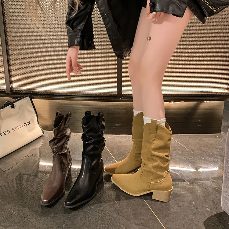 靴子女高跟短靴显瘦堆堆靴中筒骑士靴2025新款马丁鞋女款美式鞋子