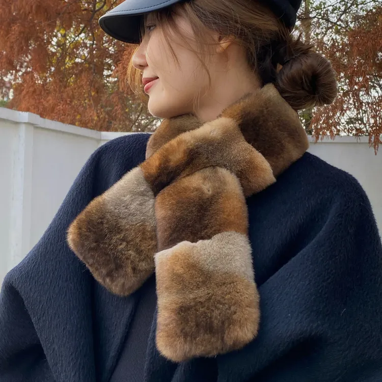 原色高端青紫蓝稀有獭兔毛皮草围巾双面毛绒宽围脖冬季保暖女围巾