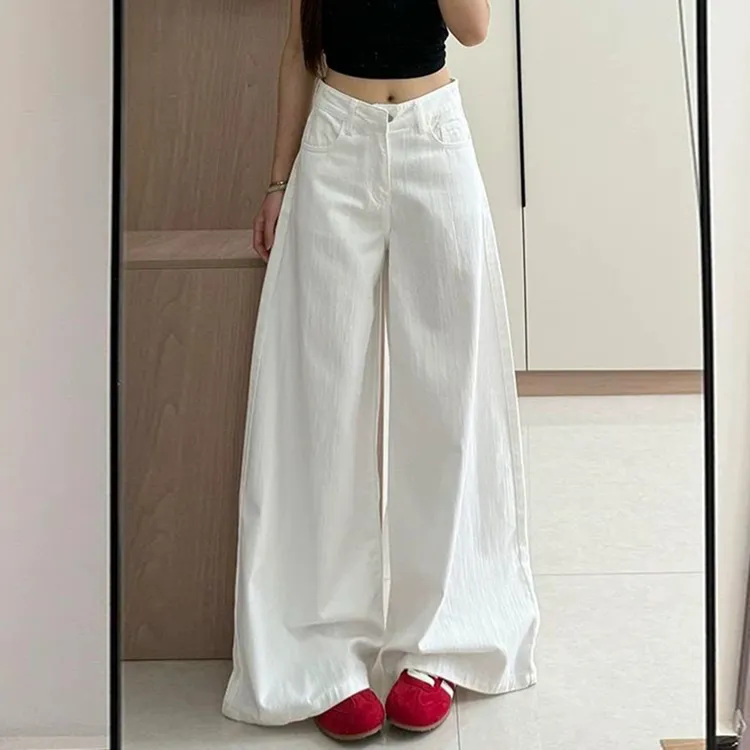 白色高腰显瘦阔腿牛仔裤女2025新款休闲松弛感直筒裤宽松拖腿长裤
