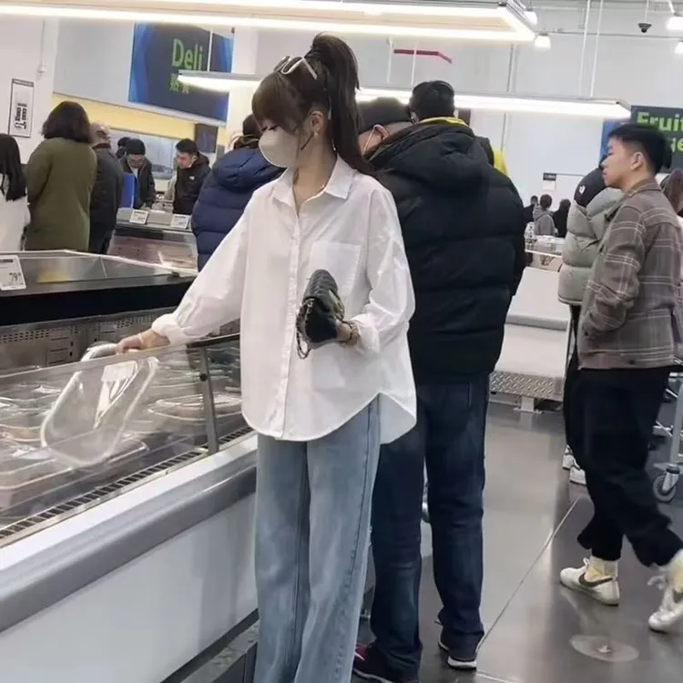 白衬衫女宽松简约爆款小衫2025新款秋季穿搭时尚上衣薄款通勤衬衣