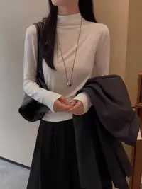 2025新款气质韩版半高领纯色长袖T恤女秋冬新款打底衫