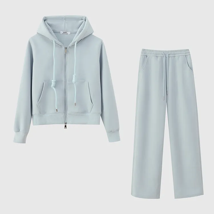 小个子时尚气质纯色套装女2026年春秋新款抽绳连帽外套长裤两件套