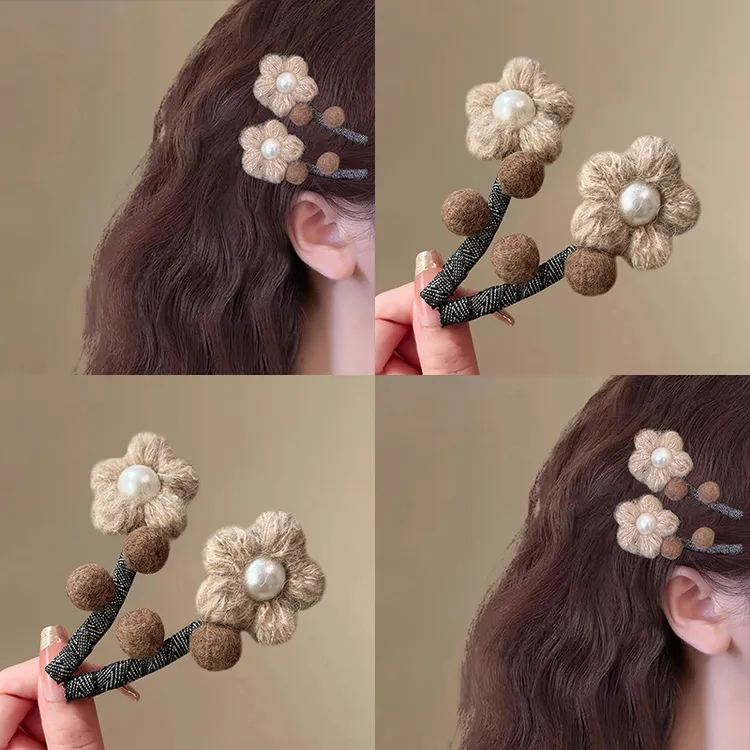 毛绒秋冬花朵侧边夹韩系百搭发夹女2025新款鸭嘴夹碎发刘海夹发卡