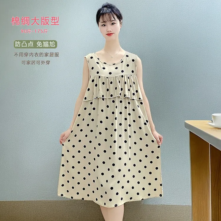【无袖大版型防凸点】棉绸睡裙女士夏季新款大码妈妈家居服睡衣Y113