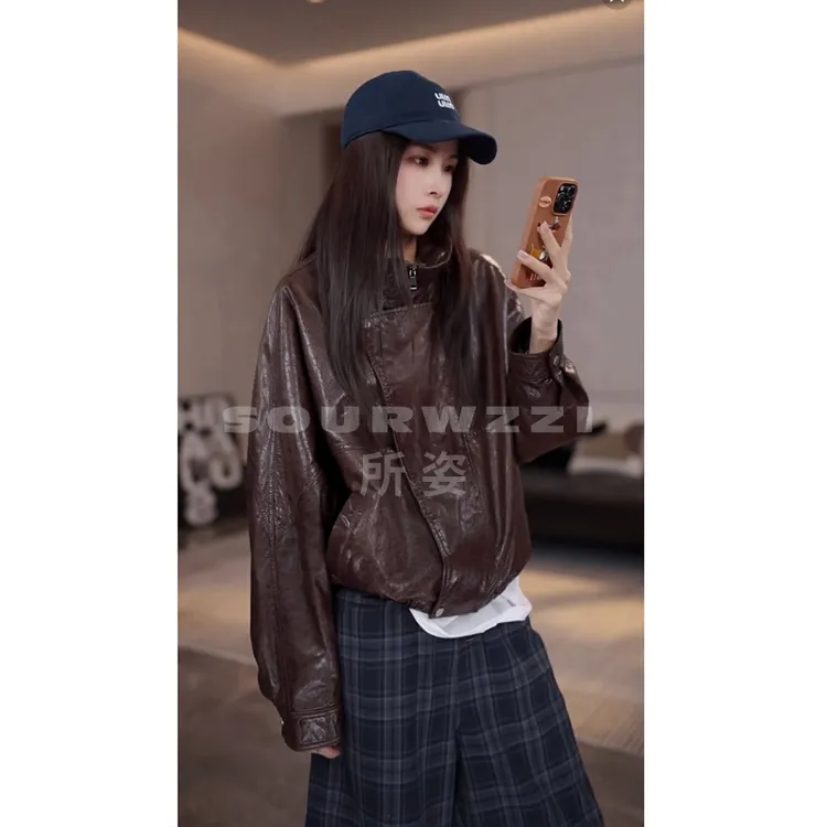 SOURWZZI/所姿新款设计师休闲油蜡绵羊皮外套SZ-T55202